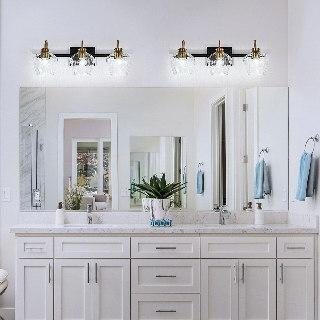 Applique da parete moderne da bagno a 3/4 luci dimmerabili con paralume in vetro
