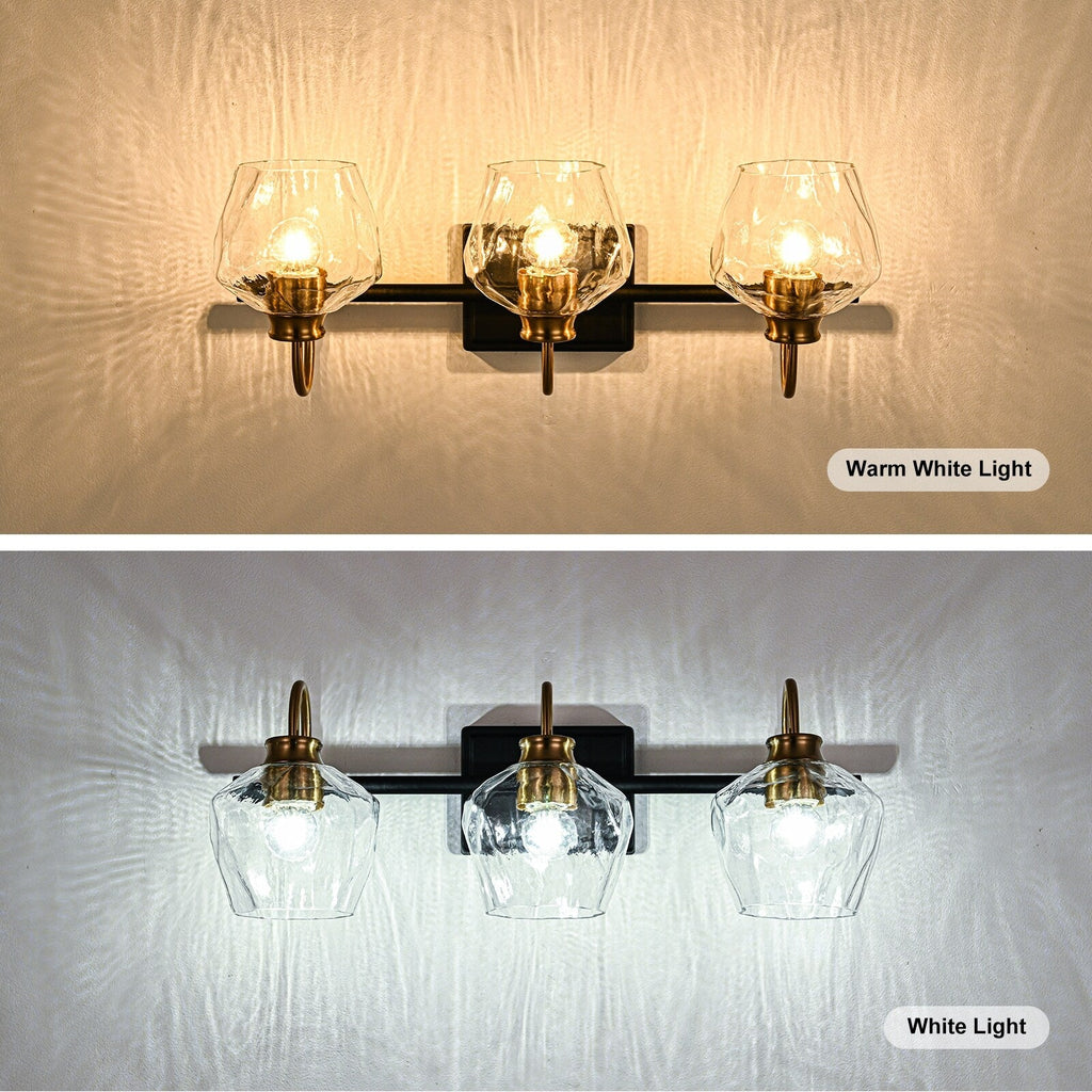 Applique da parete moderne da bagno a 3/4 luci dimmerabili con paralume in vetro