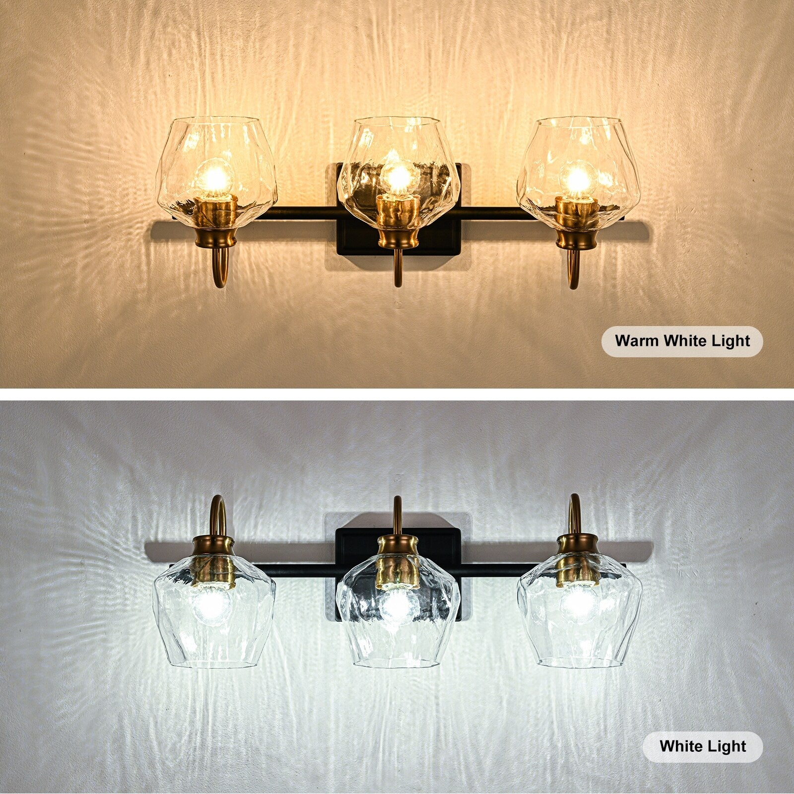 Applique da parete moderne da bagno a 3/4 luci dimmerabili con paralume in vetro