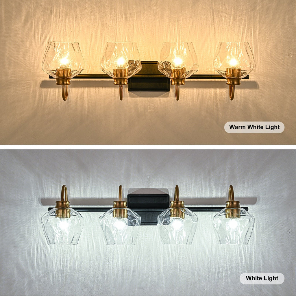 Applique da parete moderne da bagno a 3/4 luci dimmerabili con paralume in vetro