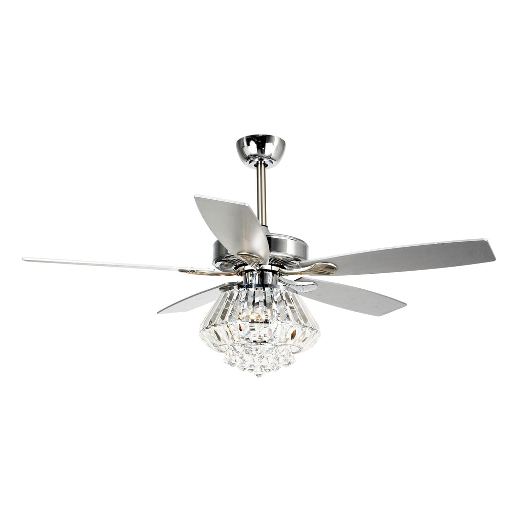 Ventilatore da soffitto moderno in cristallo cromato da 52 pollici con telecomando