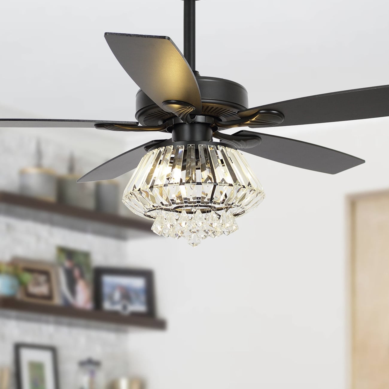 Ventilatore da soffitto moderno in cristallo cromato da 52 pollici con telecomando