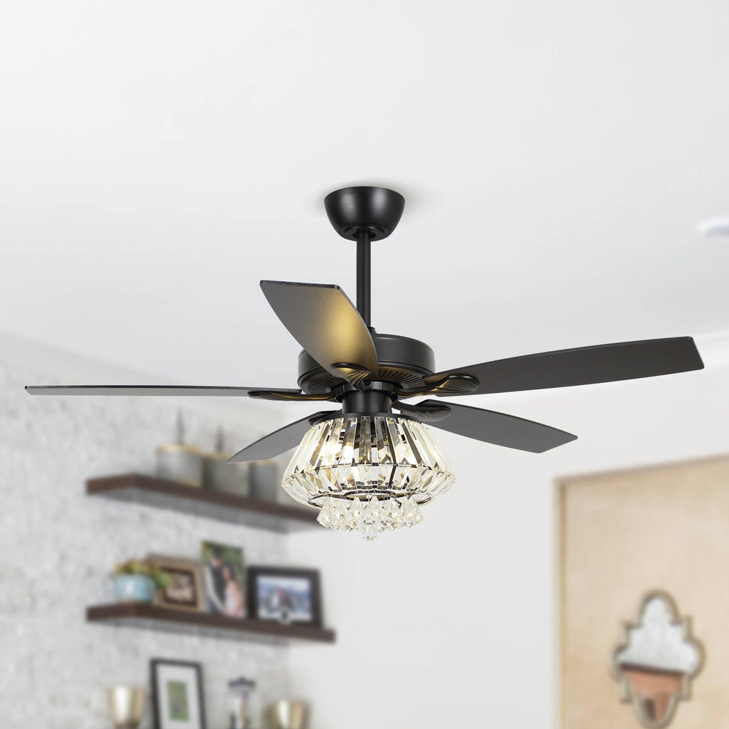 Ventilatore da soffitto moderno in cristallo cromato da 52 pollici con telecomando