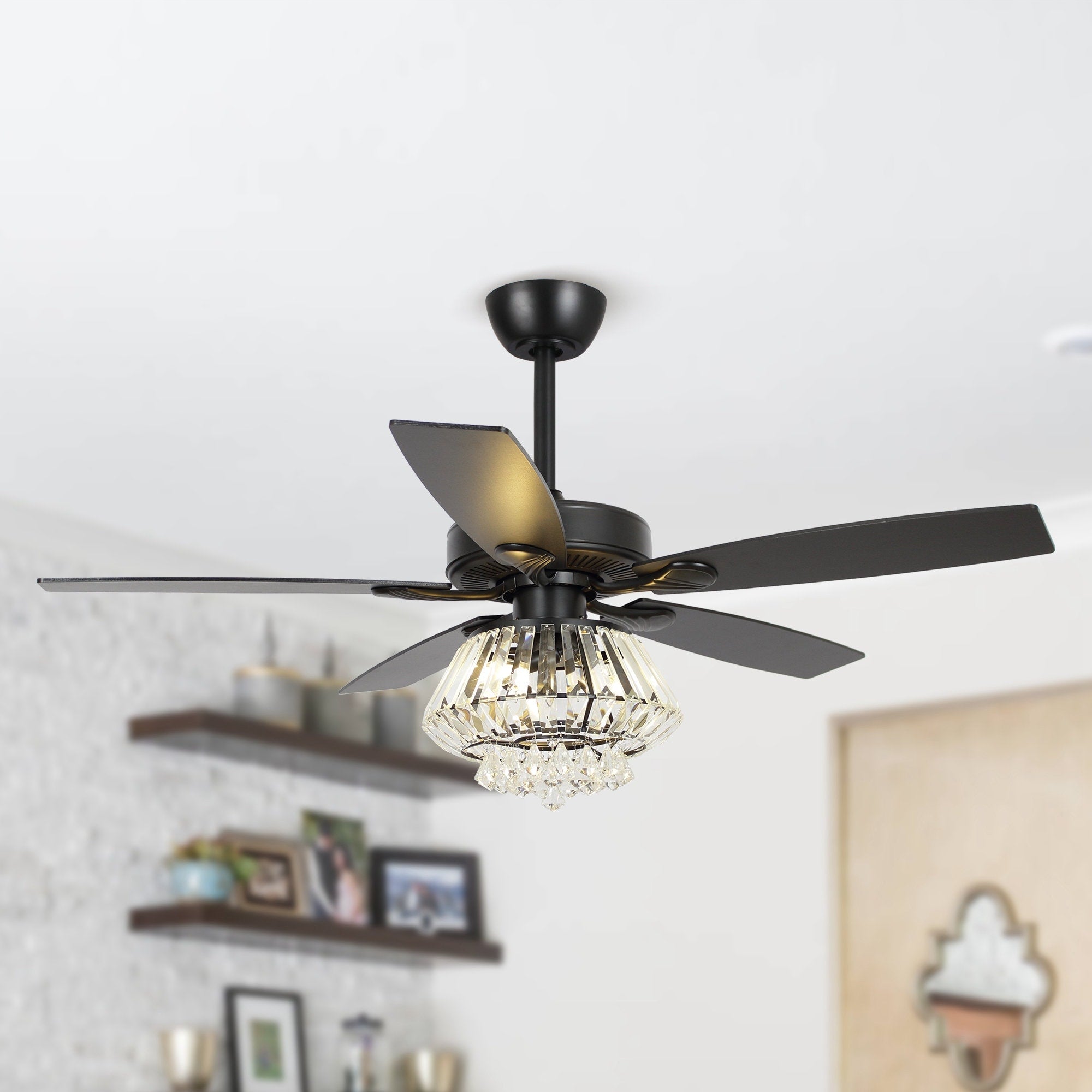 Ventilatore da soffitto moderno in cristallo cromato da 52 pollici con telecomando