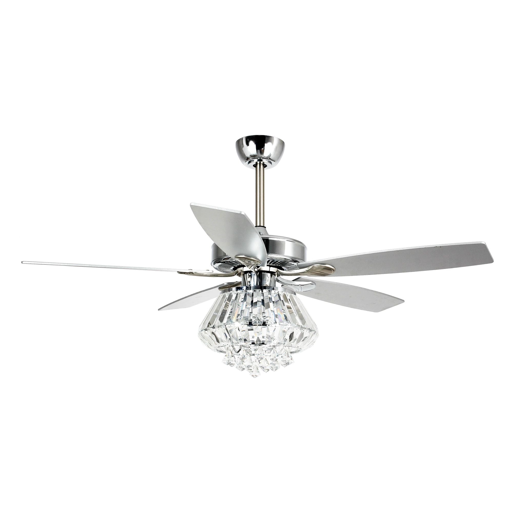 Ventilatore da soffitto moderno in cristallo cromato da 52 pollici con telecomando
