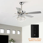 Ventilatore da soffitto moderno in cristallo cromato da 52 pollici con telecomando