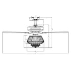 Ventilatore da soffitto moderno in cristallo cromato da 52 pollici con telecomando