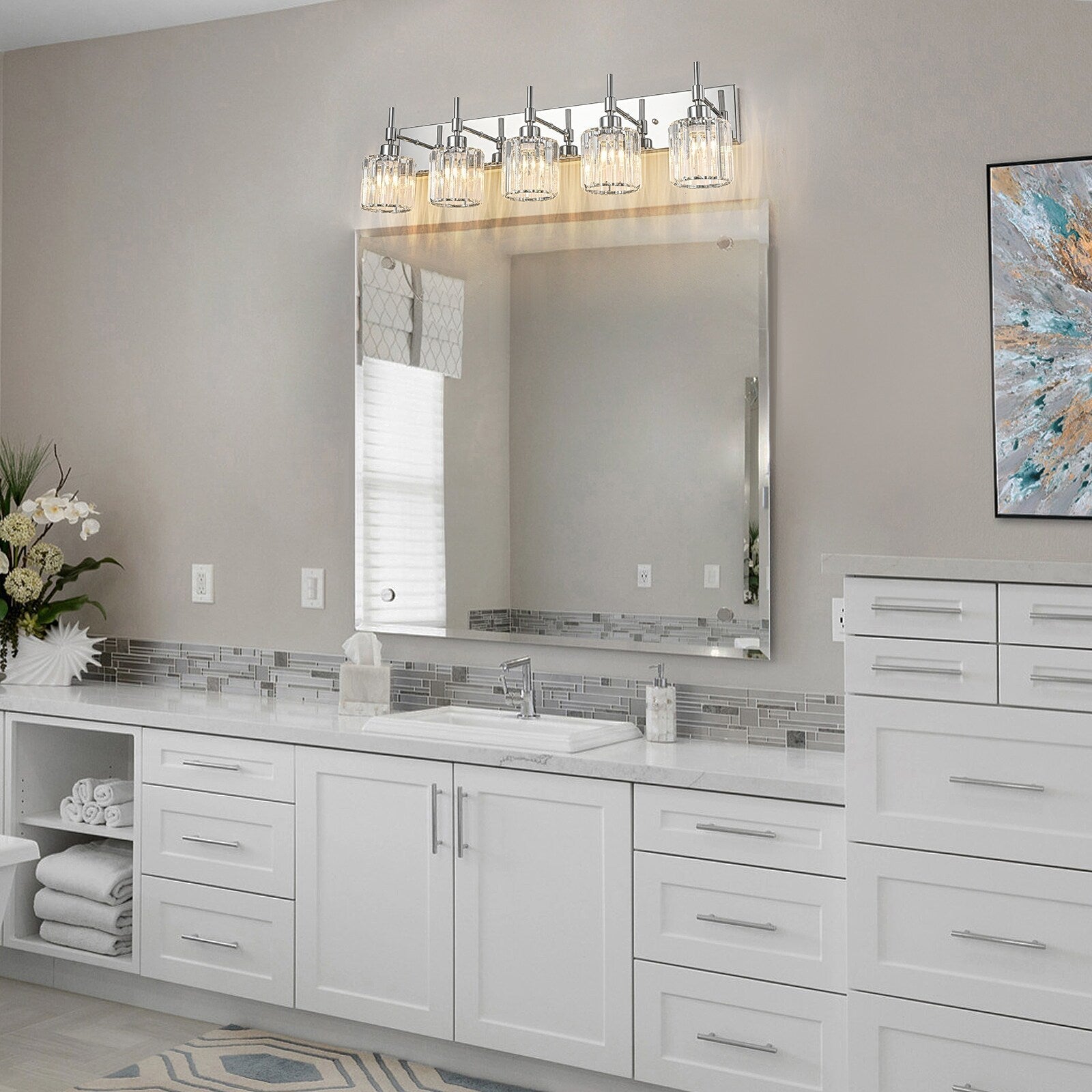 Applique da parete moderne con paralumi in cristallo dimmerabili per il bagno