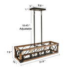 Lampadario moderno in legno rettangolare a 5 luci, stile fattoria, con gabbia per isola, per sala da pranzo - 31,6 L x 10 W x 7,8 H