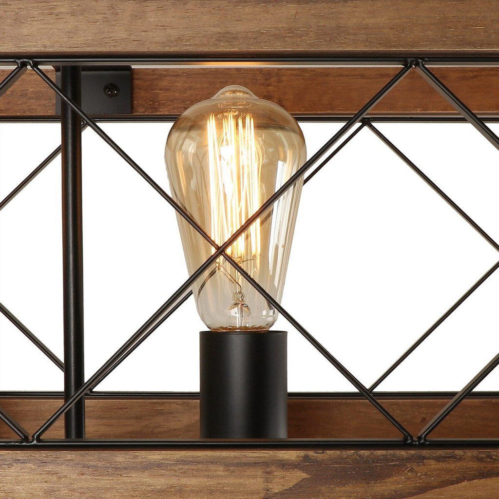 Lampadario moderno in legno rettangolare a 5 luci, stile fattoria, con gabbia per isola, per sala da pranzo - 31,6 L x 10 W x 7,8 H