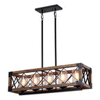 Lampadario moderno in stile rustico a 5 luci in legno rettangolare con semi in vetro per isola cucina, sala da pranzo - 31,5 L x 8,75 P x 8 A