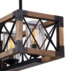 Lampadario moderno in stile rustico a 5 luci in legno rettangolare con semi in vetro per isola cucina, sala da pranzo - 31,5 L x 8,75 P x 8 A