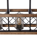 Lampadario moderno in stile rustico a 5 luci in legno rettangolare con semi in vetro per isola cucina, sala da pranzo - 31,5 L x 8,75 P x 8 A
