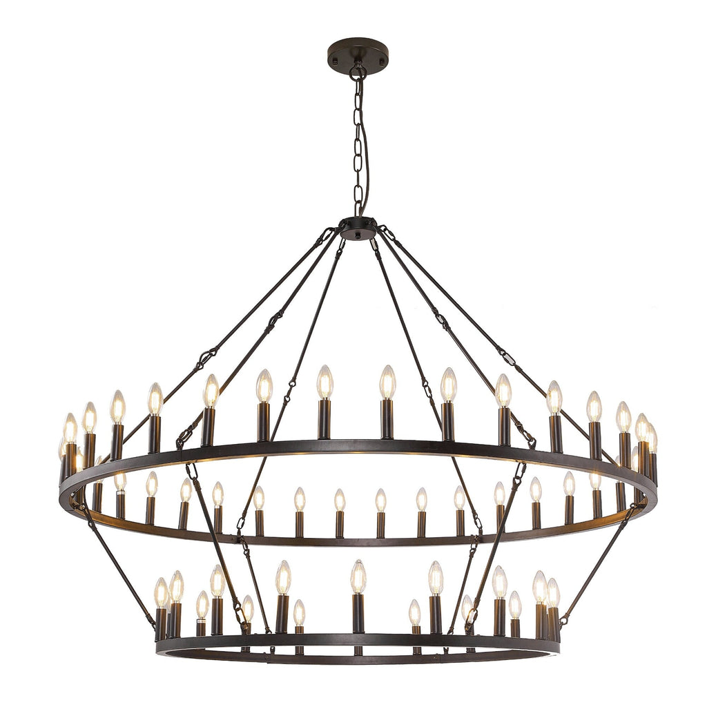 Lampadario moderno in stile fattoria, lampadario a ruota di carro rotondo a 2 livelli, grande lampadario alto da soffitto.
