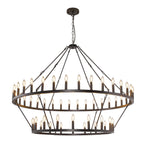 Lampadario moderno in stile fattoria, lampadario a ruota di carro rotondo a 2 livelli, grande lampadario alto da soffitto.