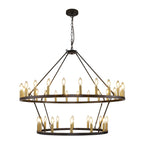 Lampadario moderno in stile fattoria, lampadario a ruota di carro rotondo a 2 livelli, grande lampadario alto da soffitto.