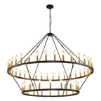 Lampadario moderno in stile fattoria, lampadario a ruota di carro rotondo a 2 livelli, grande lampadario alto da soffitto.
