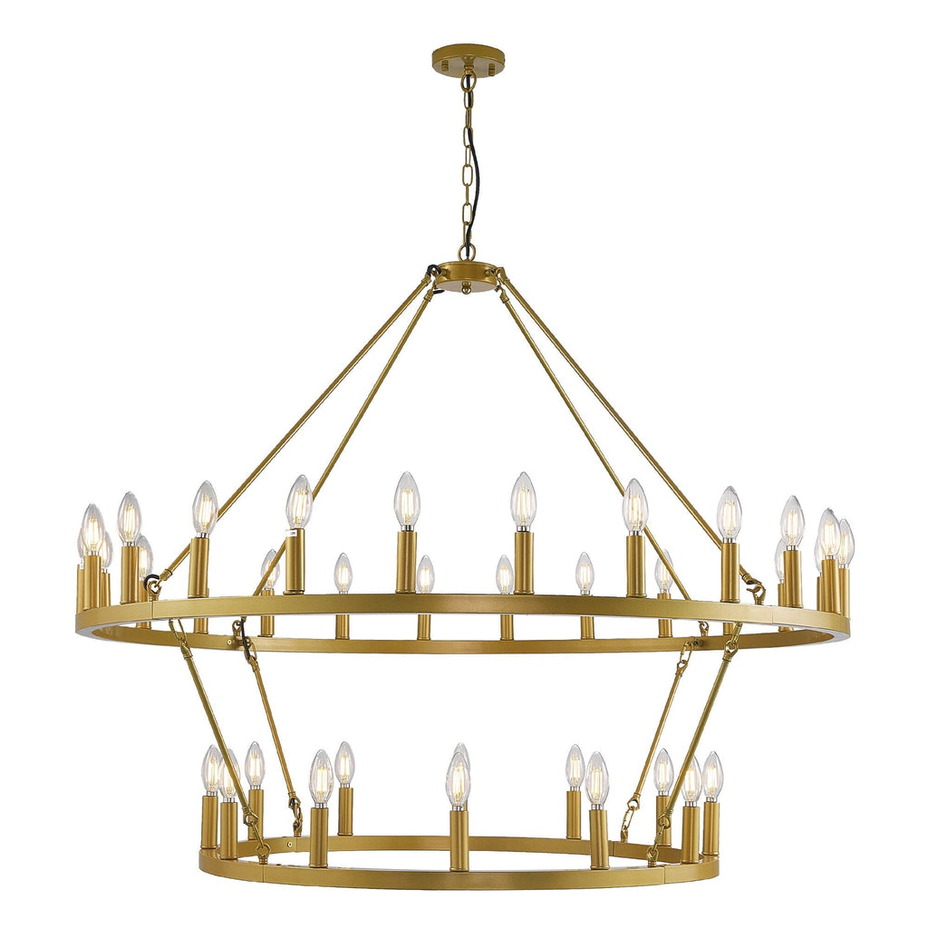 Lampadario moderno in stile fattoria, lampadario a ruota di carro rotondo a 2 livelli, grande lampadario alto da soffitto.