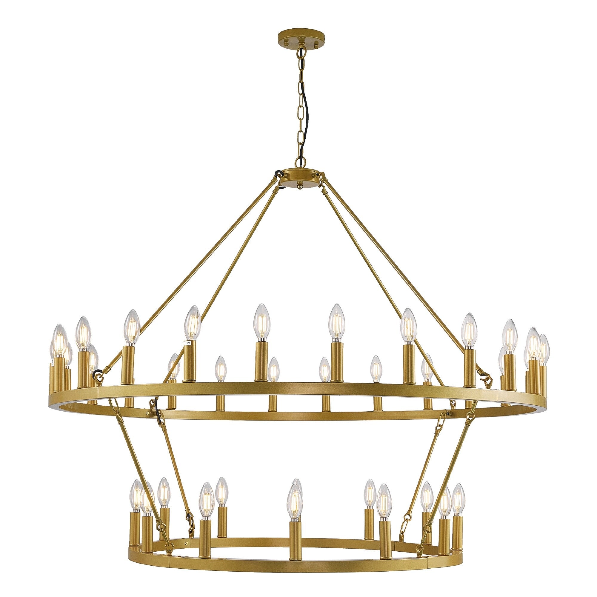 Lampadario moderno in stile fattoria, lampadario a ruota di carro rotondo a 2 livelli, grande lampadario alto da soffitto.