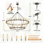 Lampadario moderno in stile fattoria, lampadario a ruota di carro rotondo a 2 livelli, grande lampadario alto da soffitto.