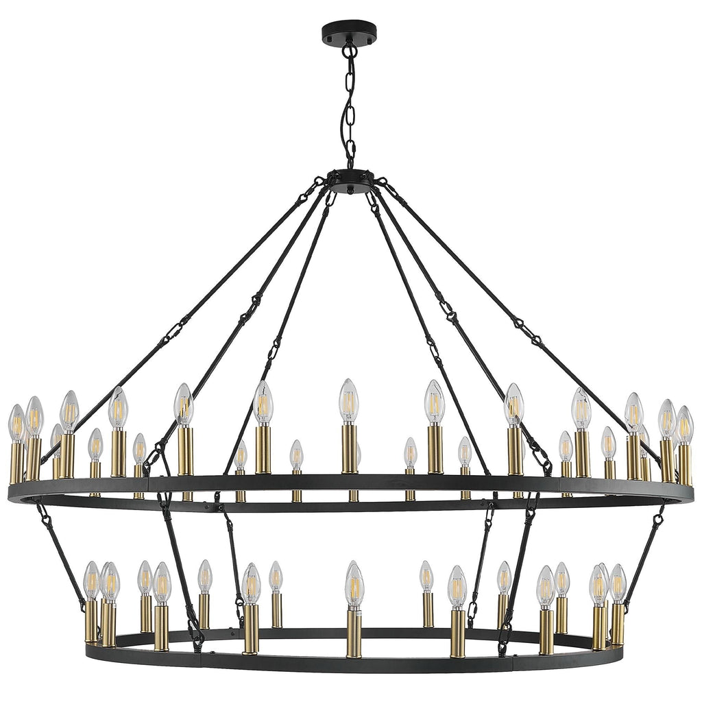 Lampadario moderno in stile fattoria, lampadario a ruota di carro rotondo a 2 livelli, grande lampadario alto da soffitto.