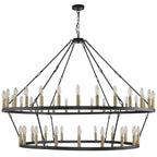 Lampadario moderno in stile fattoria, lampadario a ruota di carro rotondo a 2 livelli, grande lampadario alto da soffitto.