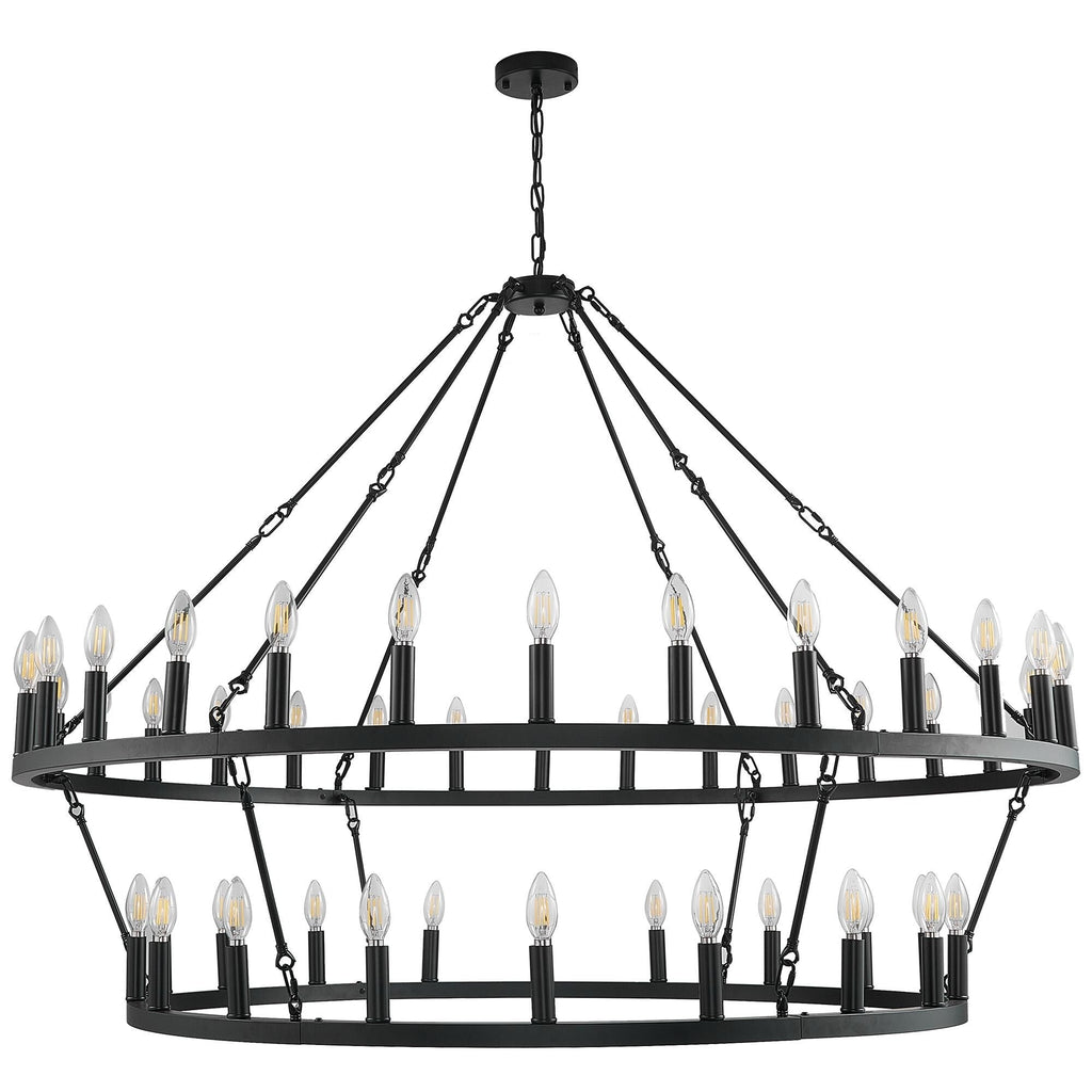 Lampadario moderno in stile fattoria, lampadario a ruota di carro rotondo a 2 livelli, grande lampadario alto da soffitto.