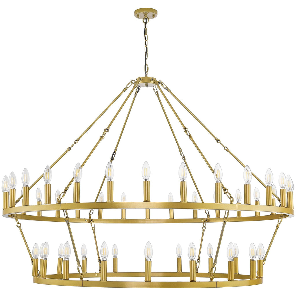 Lampadario moderno in stile fattoria, lampadario a ruota di carro rotondo a 2 livelli, grande lampadario alto da soffitto.