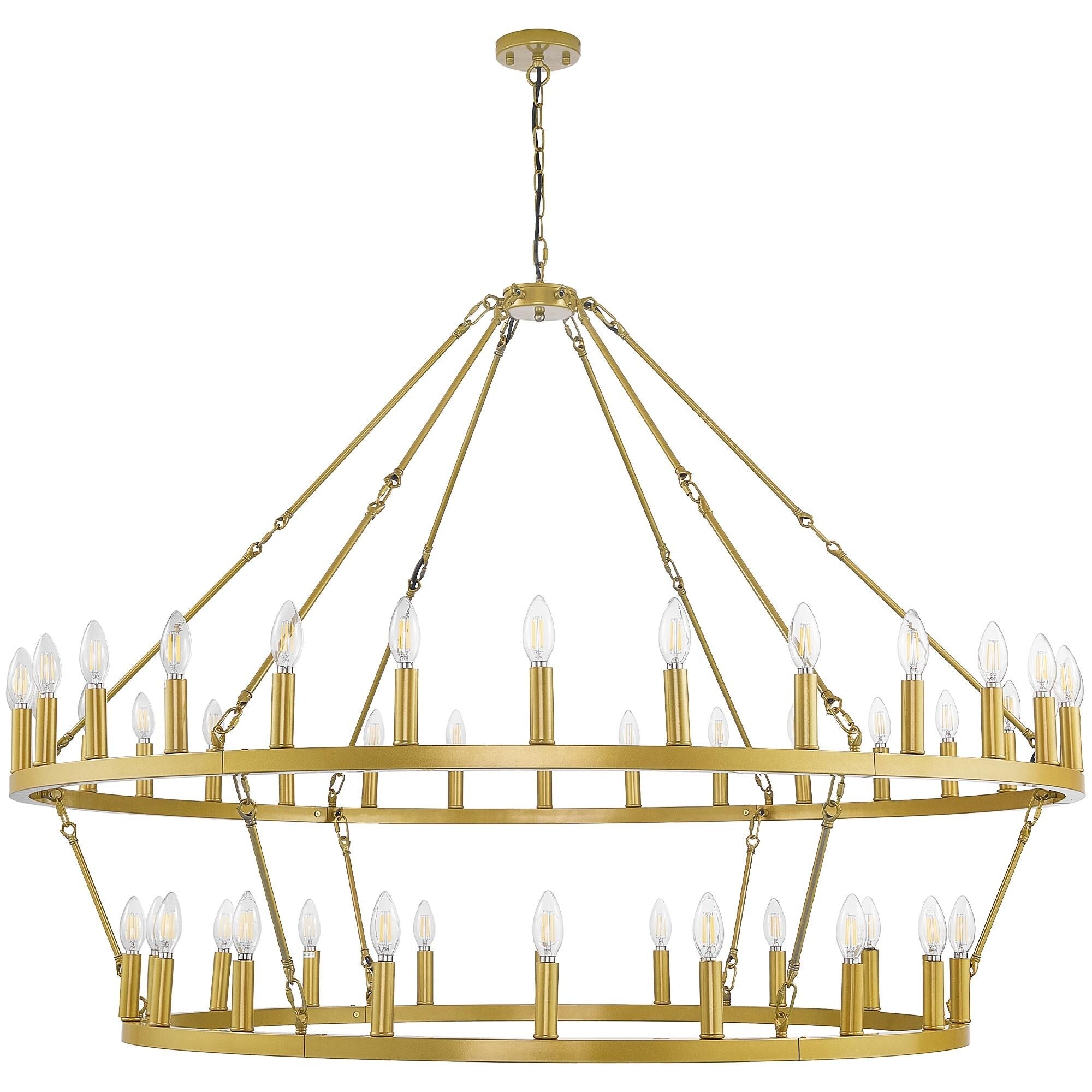 Lampadario moderno in stile fattoria, lampadario a ruota di carro rotondo a 2 livelli, grande lampadario alto da soffitto.