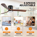 Ventilatori da soffitto moderni a filo con luce LED dimmerabile e telecomando, ventilatori da soffitto con motore reversibile da 42 W, neri