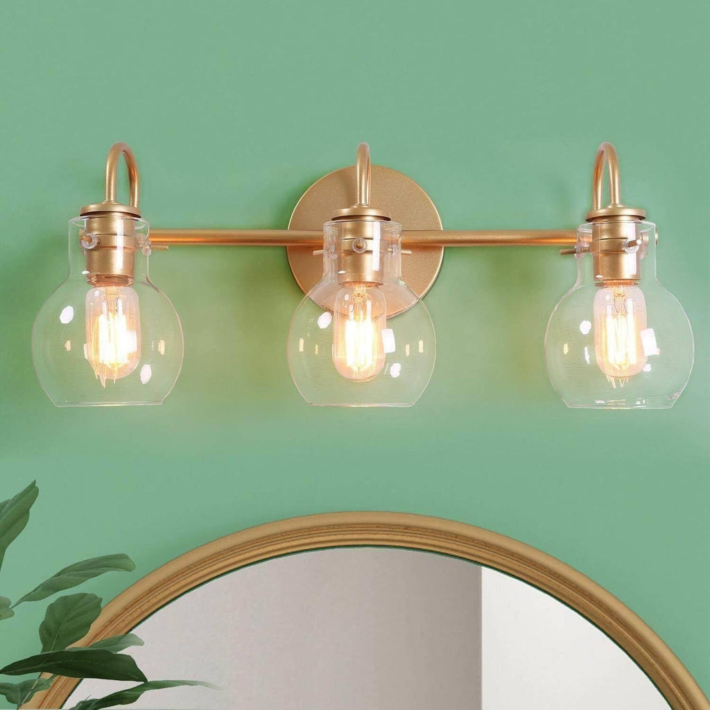 Applique da parete in vetro a forma di sfera, moderna, per bagno, a 3 luci, color oro