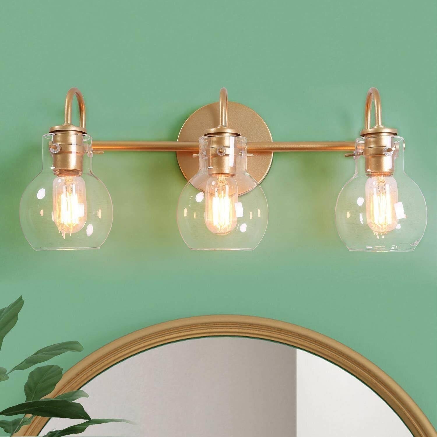 Applique da parete in vetro a forma di sfera, moderna, per bagno, a 3 luci, color oro