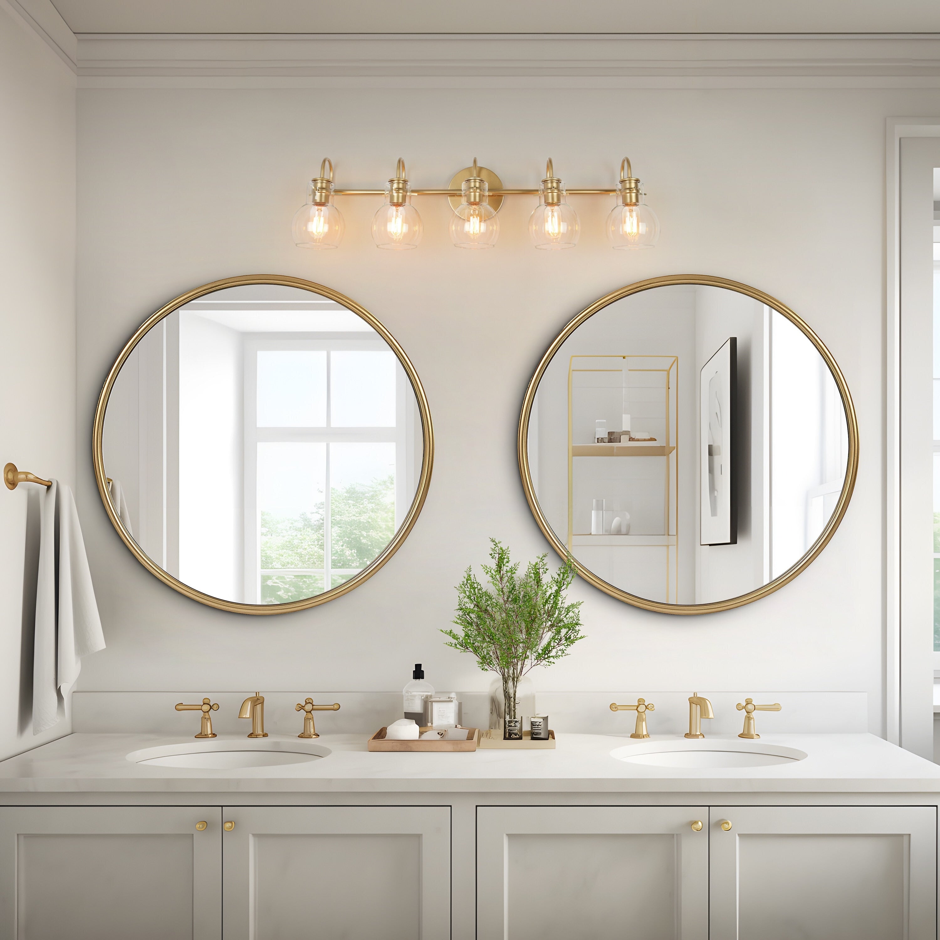 Applique da parete in vetro a forma di sfera, moderna, per bagno, a 3 luci, color oro