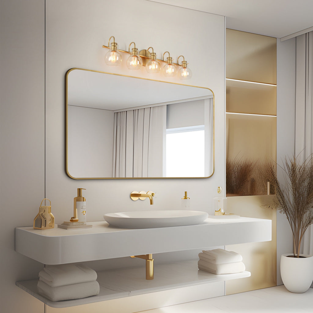 Applique da parete in vetro a forma di sfera, moderna, per bagno, a 3 luci, color oro