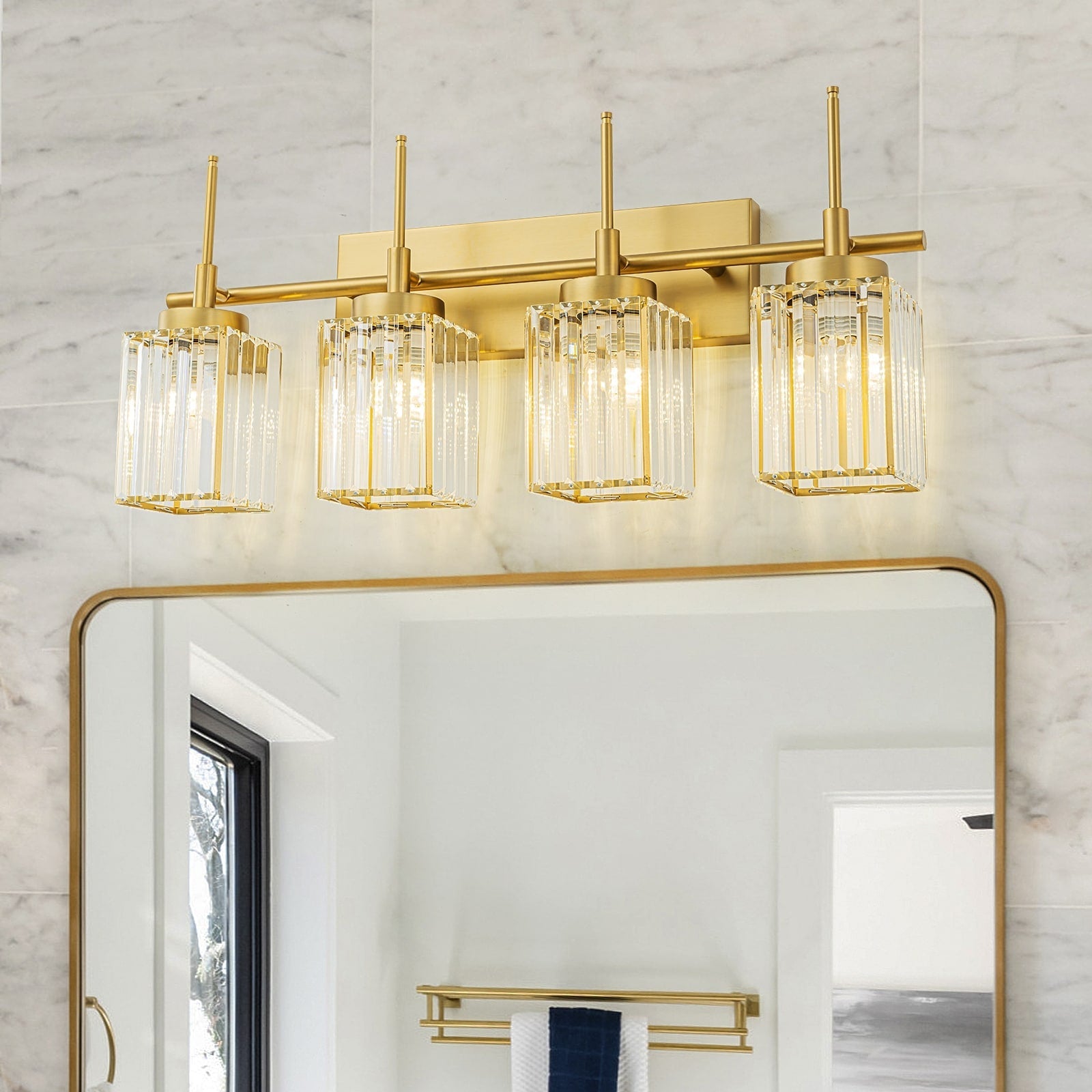 Applique da parete moderna dimmerabile in oro Glam Cylinder, lampada da toeletta in cristallo per bagno