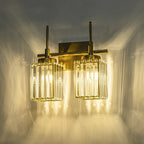 Applique da parete moderna dimmerabile in oro Glam Cylinder, lampada da toeletta in cristallo per bagno