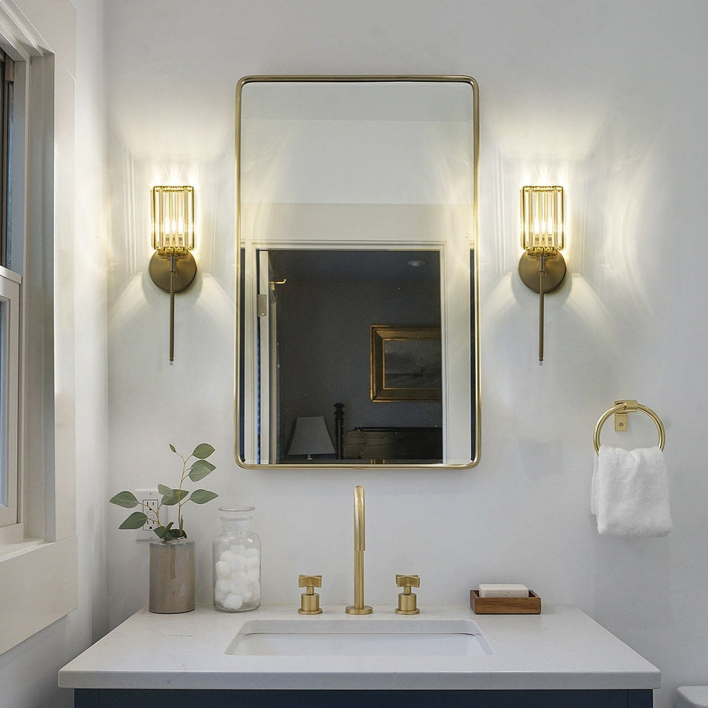 Applique da parete moderna dimmerabile in oro Glam Cylinder, lampada da toeletta in cristallo per bagno