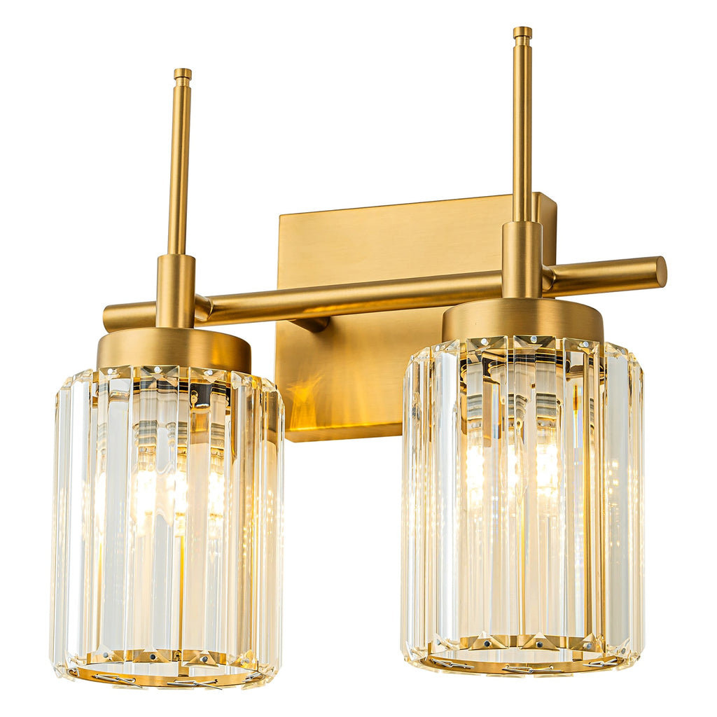 Applique da parete moderna dimmerabile in oro Glam Cylinder, lampada da toeletta in cristallo per bagno