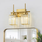 Applique da parete moderna dimmerabile in oro Glam Cylinder, lampada da toeletta in cristallo per bagno