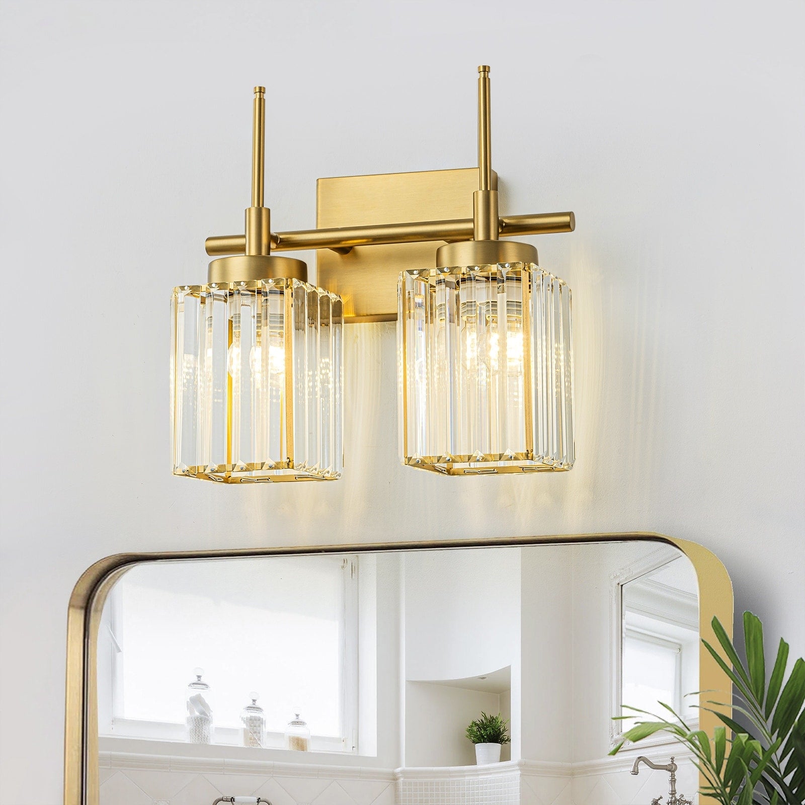Applique da parete moderna dimmerabile in oro Glam Cylinder, lampada da toeletta in cristallo per bagno