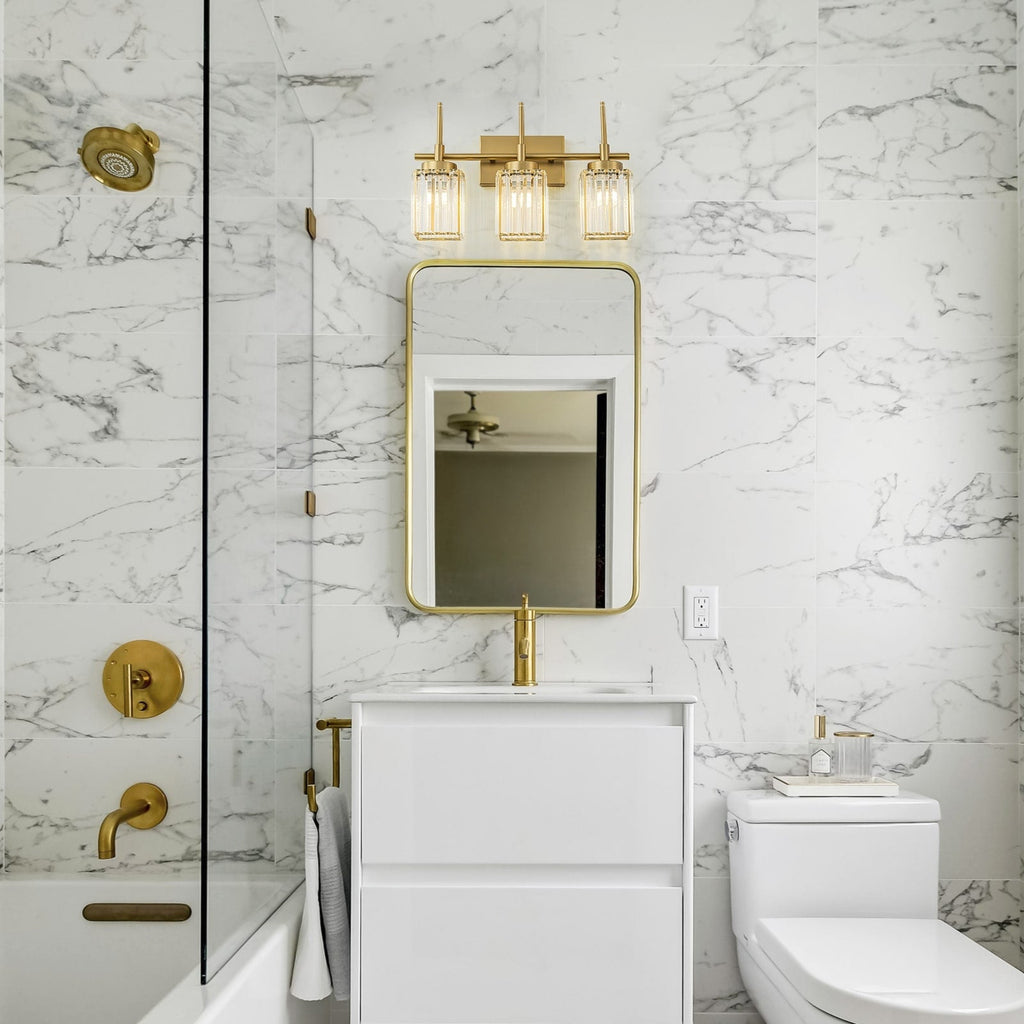 Applique da parete moderna dimmerabile in oro Glam Cylinder, lampada da toeletta in cristallo per bagno