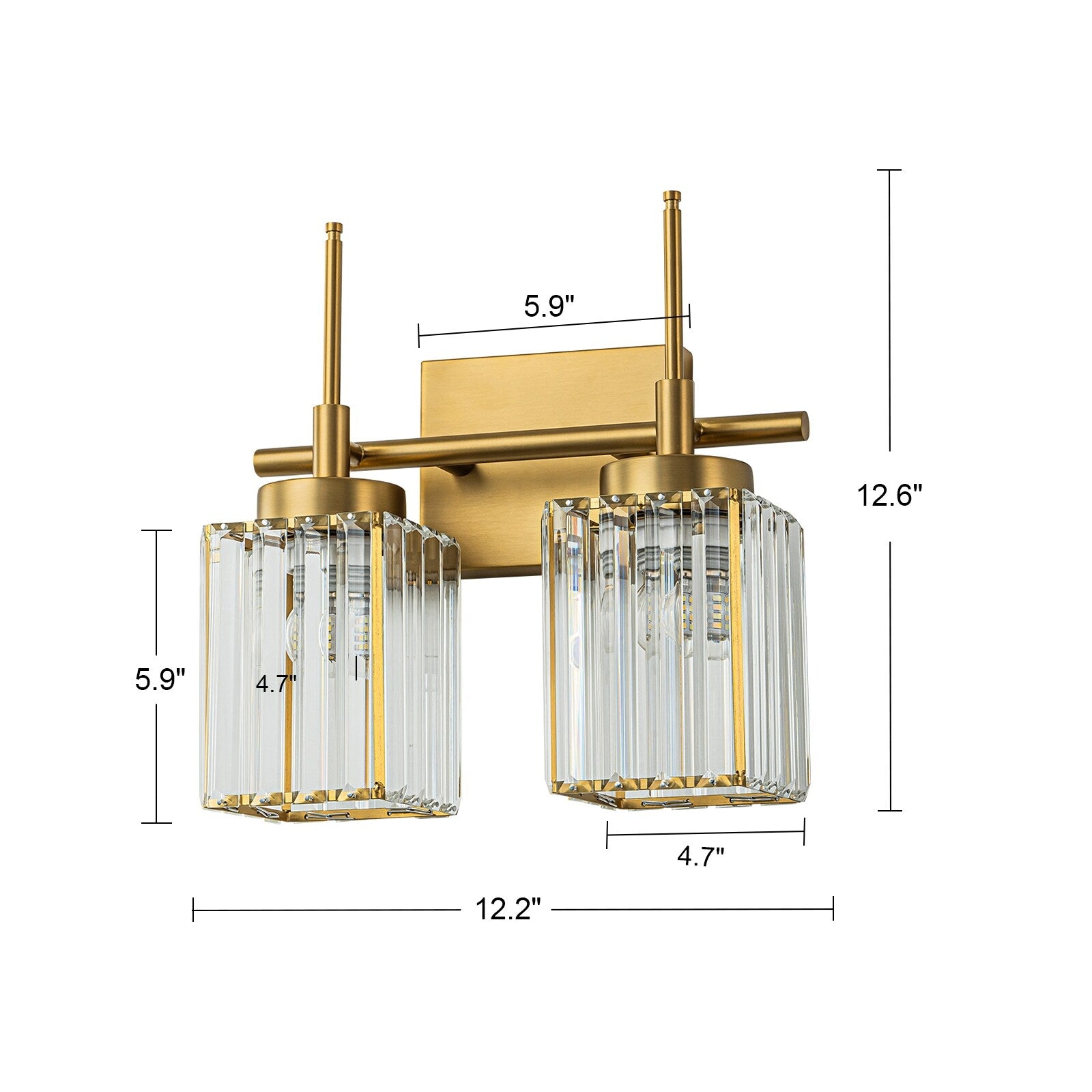 Applique da parete moderna dimmerabile in oro Glam Cylinder, lampada da toeletta in cristallo per bagno