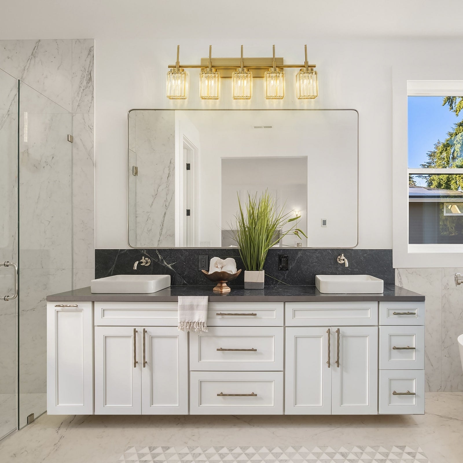 Applique da parete moderna dimmerabile in oro Glam Cylinder, lampada da toeletta in cristallo per bagno