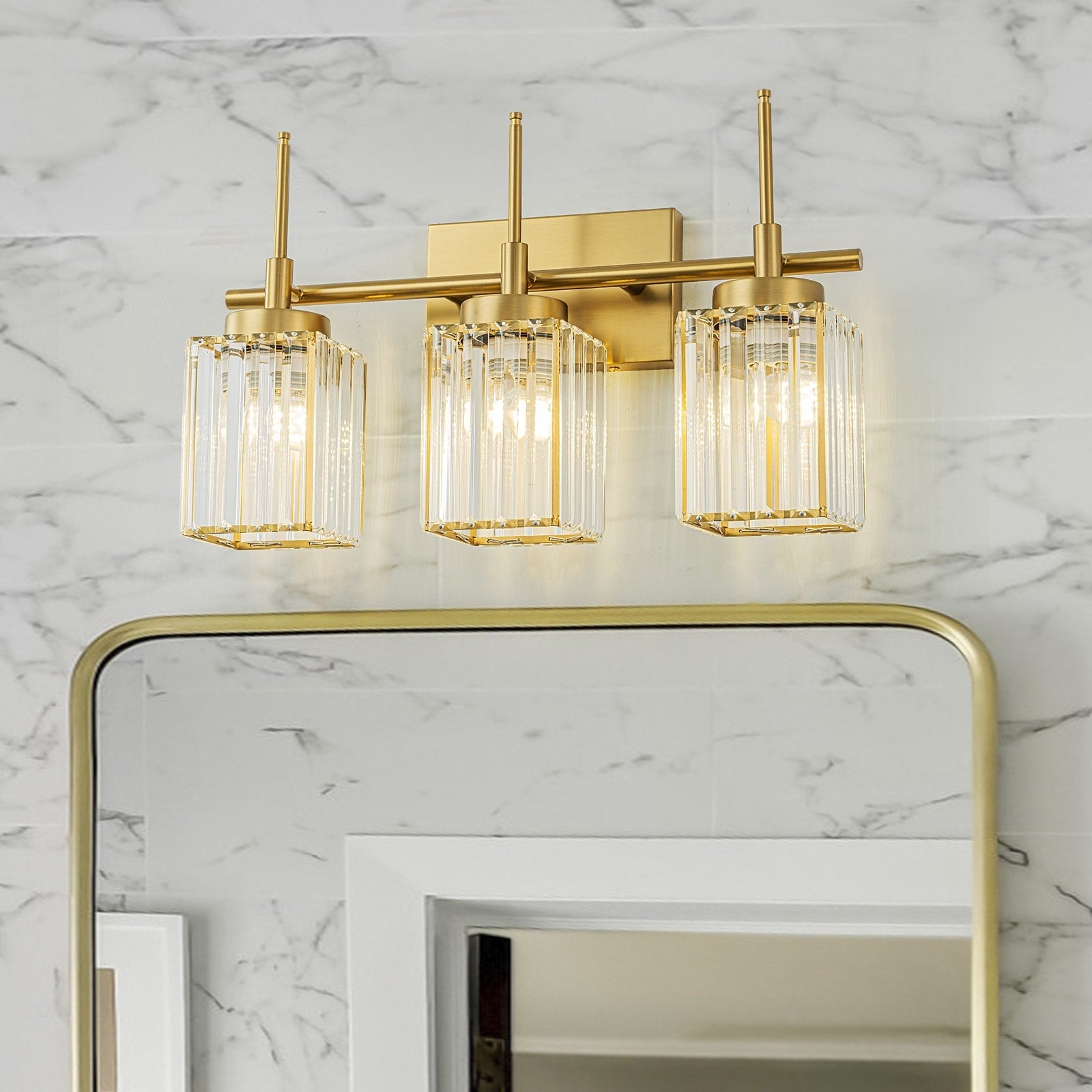 Applique da parete moderna dimmerabile in oro Glam Cylinder, lampada da toeletta in cristallo per bagno