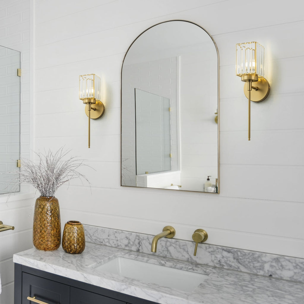 Applique da parete moderna dimmerabile in oro Glam Cylinder, lampada da toeletta in cristallo per bagno