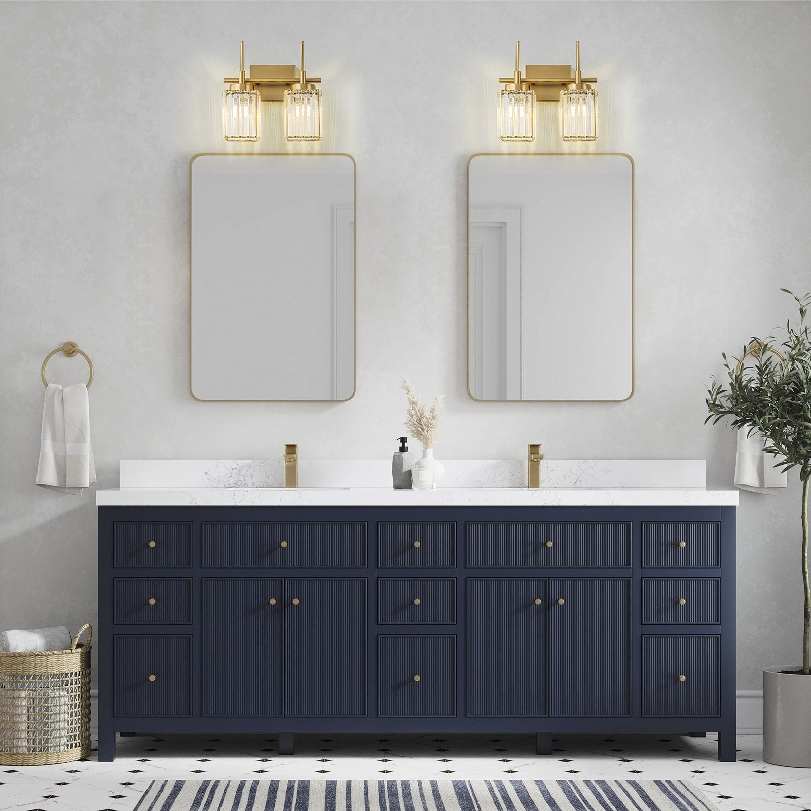 Applique da parete moderna dimmerabile in oro Glam Cylinder, lampada da toeletta in cristallo per bagno