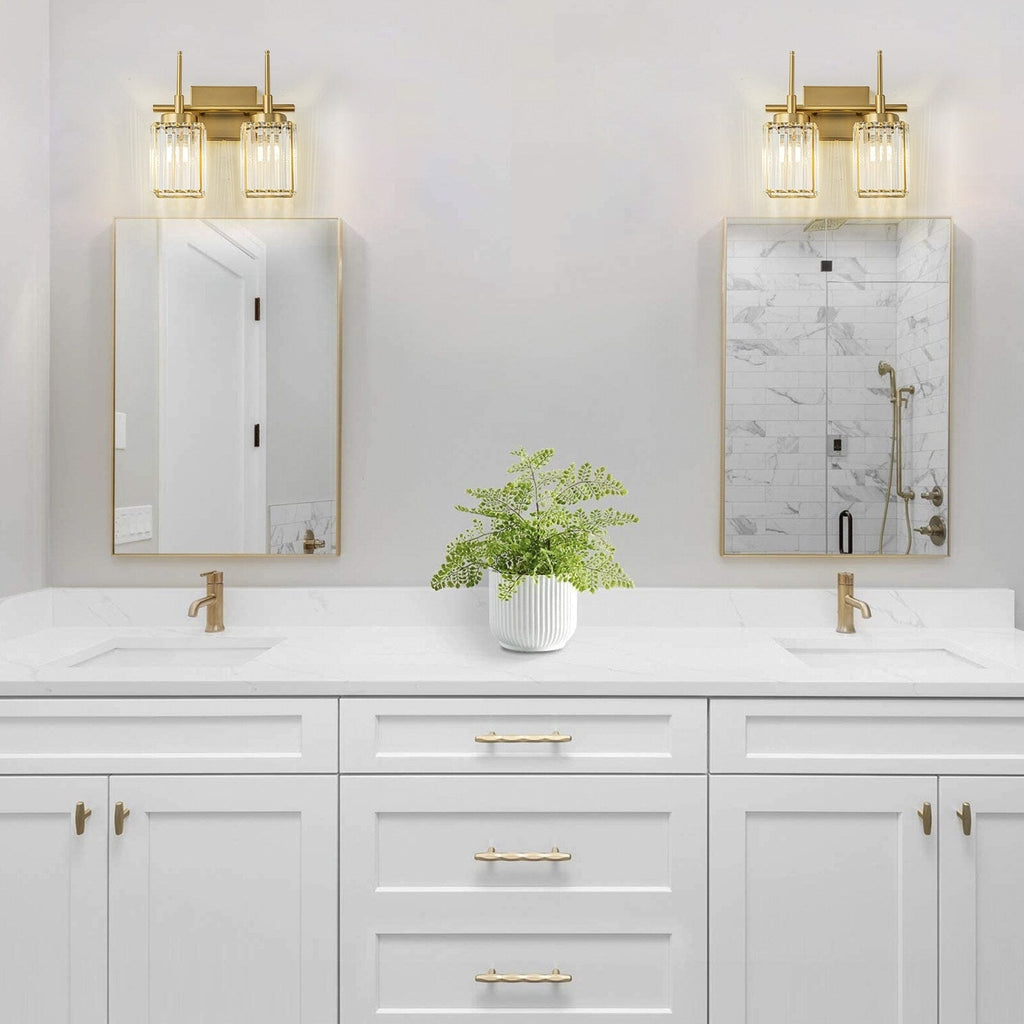 Applique da parete moderna dimmerabile in oro Glam Cylinder, lampada da toeletta in cristallo per bagno