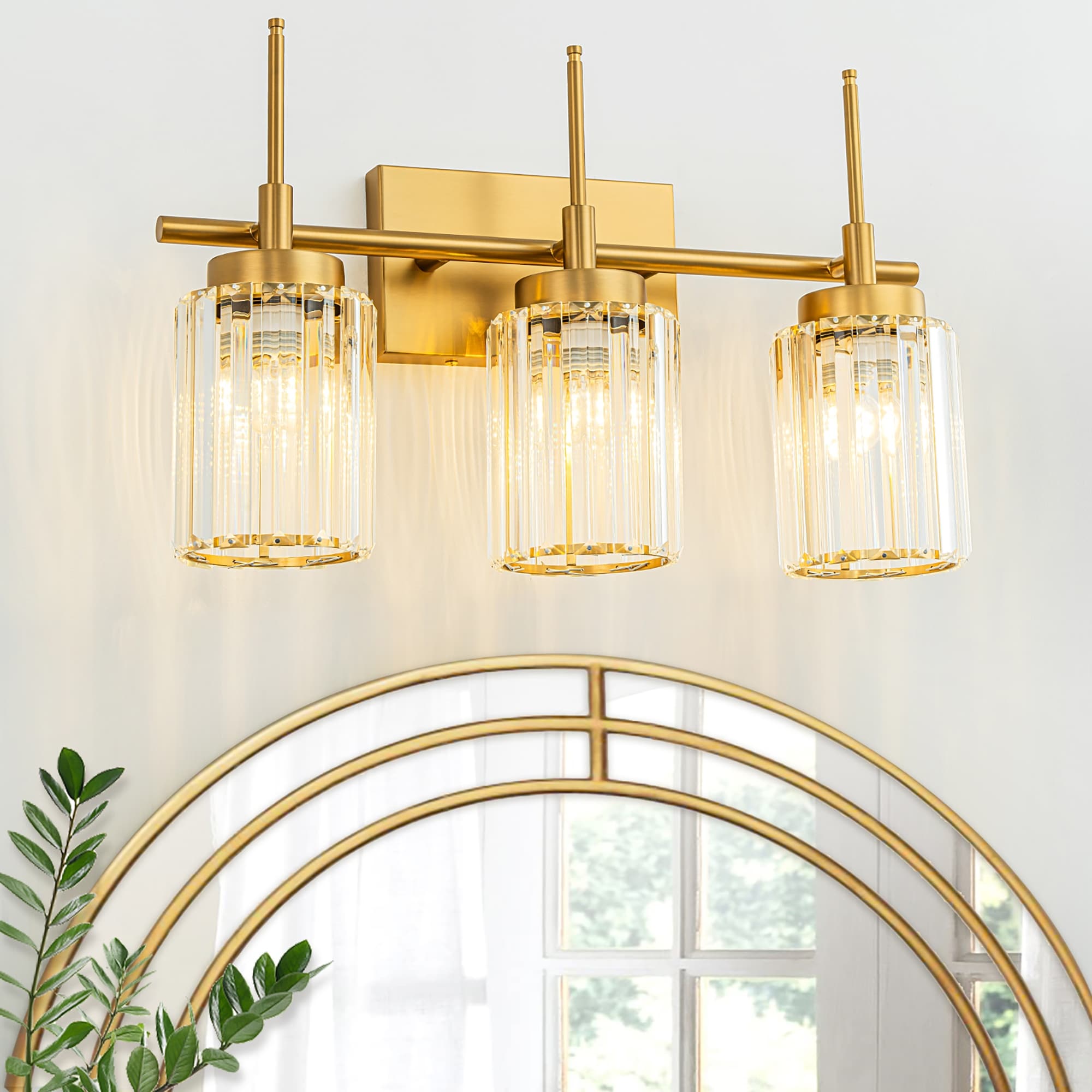Applique da parete moderna dimmerabile in oro Glam Cylinder, lampada da toeletta in cristallo per bagno