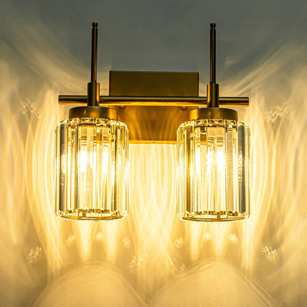 Applique da parete moderna dimmerabile in oro Glam Cylinder, lampada da toeletta in cristallo per bagno
