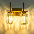 Applique da parete moderna dimmerabile in oro Glam Cylinder, lampada da toeletta in cristallo per bagno